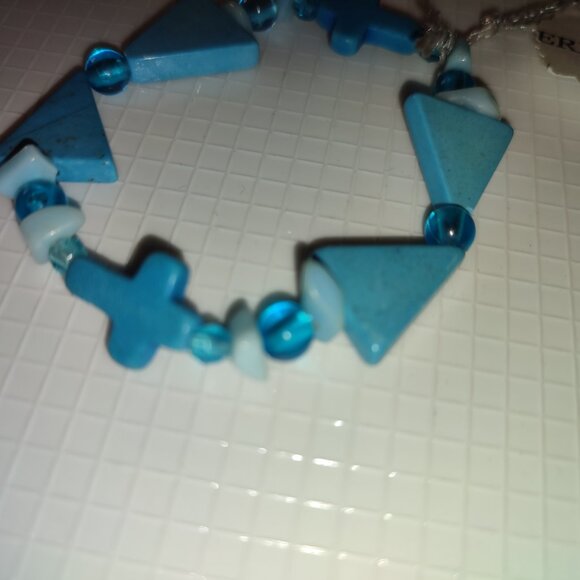 Small Bracelet Blue Turquoise Stones Cross Christian Vintage Hand made crafted - Picture 2 of 3